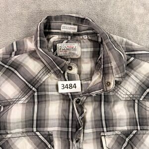 7 Diamonds Button Down Shirt Mens Medium Black Gray Plaid Afterglow Snap Western